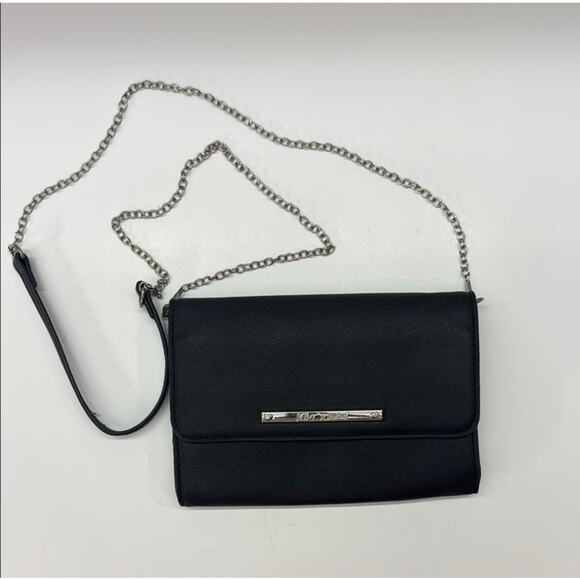Betsey Johnson Black Vegan Leather Crossbody Bag  Removable Chain Strap Clutch - Picture 1 of 9